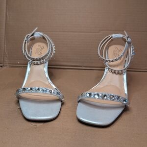 Jewel Badgley Mischka Glittering Silver Strappy Heels